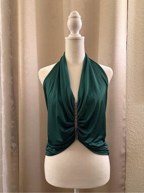 Emerald Green Halter Camisole with Rhinestone Detail